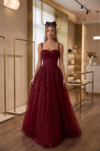 Burgundy Tulle A-Line Evening Gown Flowering Girl