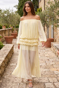 Pale Yellow Chiffon Off-The-Shoulder Blouson Two-Piece Set Flowering Girl