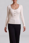 Ivory Ribbed Knit Top with Metallic Beaded Scoop Neckline Flowering Girl