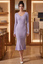 Lavender Ribbed Knit Mermaid Midi Dress Flowering Girl