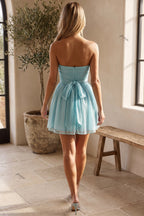 Light Blue Glitter Tulle Fit-and-Flare Mini Dress Flowering Girl