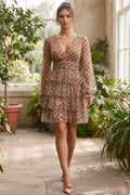 Beige Sheer Mesh Fit-and-Flare Tiered Dress Flowering Girl