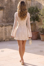Cream Floral Lace Overlay Fit-and-Flare Dress Flowering Girl