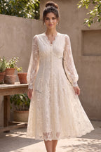 Cream Floral Lace A-Line Midi Dress Flowering Girl