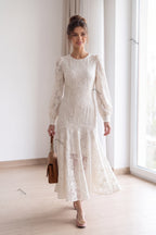 Ivory Lace Drop-Waist Trumpet Dress Flowering Girl