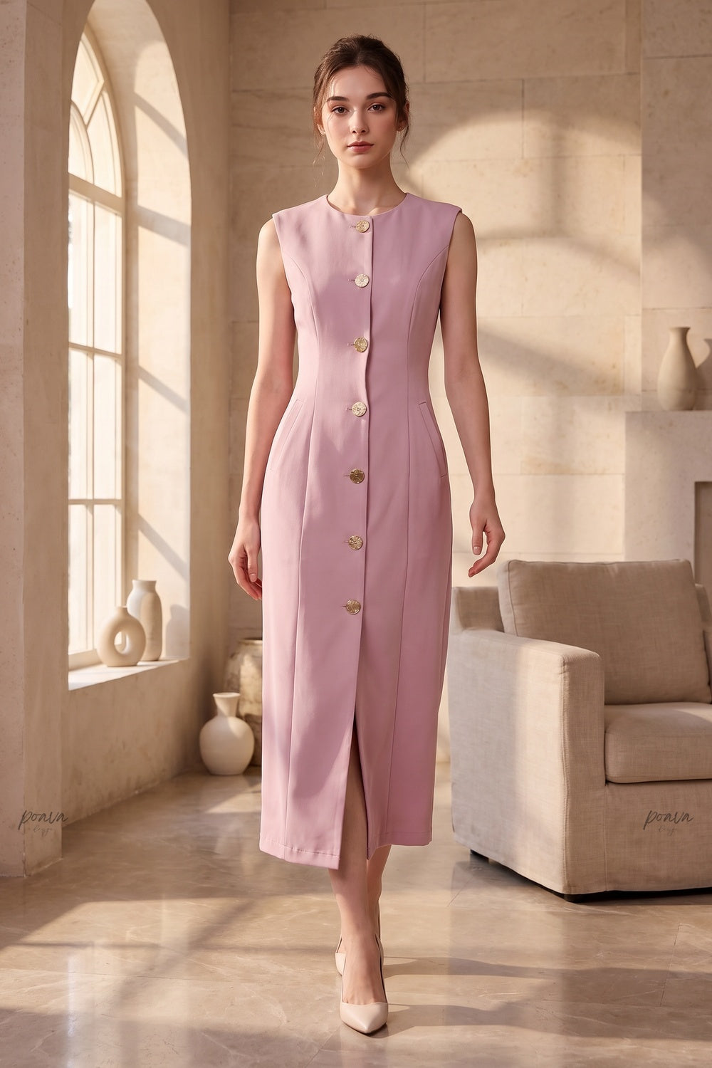 Dusty Pink Woven Suiting Sheath Vest Dress Flowering Girl