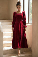 Burgundy Sparkle Square-Neck Midi Dress Flowering Girl