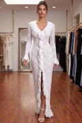 White Floral Stretch Lace Sheath Maxi Dress Flowering Girl