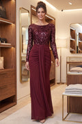 burgundy sequined mesh column evening gown Flowering Girl