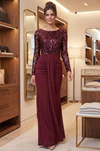 burgundy sequined mesh column evening gown Flowering Girl