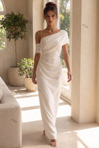 Ivory Crepe Column Maxi Dress Flowering Girl