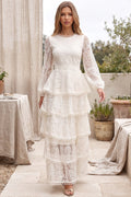 Off-white embroidered lace on mesh base tiered A-line maxi dress Flowering Girl