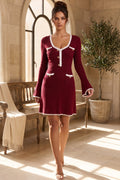 Burgundy Ribbed Knit Fit-and-Flare Dress Flowering Girl