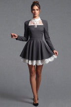 Dark Grey Structured Woven Suiting Fit-and-Flare Mini Dress Flowering Girl