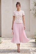 Pale Pink Tweed Fitted Bodice with Peplum and A-Line Skirt Two-Piece Set Flowering Girl