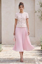 Pale Pink Tweed Fitted Bodice with Peplum and A-Line Skirt Two-Piece Set Flowering Girl