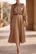 Bronze-gold Satin Polka Dot A-line Midi Dress Flowering Girl