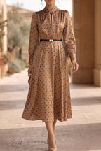 Bronze-gold Satin Polka Dot A-line Midi Dress Flowering Girl
