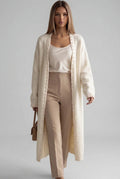 cream fuzzy knit straight oversized open-front long cardigan Flowering Girl