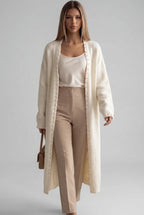 cream fuzzy knit straight oversized open-front long cardigan Flowering Girl
