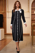 Black Fine-Gauge Ribbed Knit A-Line Midi Dress Flowering Girl