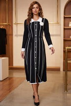 Black Fine-Gauge Ribbed Knit A-Line Midi Dress Flowering Girl