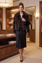 Dark Brown Fur Boxy Cropped Jacket Flowering Girl