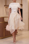 Cream Crepe Off-the-Shoulder Fit-and-Flare Midi Dress Flowering Girl