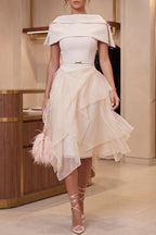 Cream Crepe Off-the-Shoulder Fit-and-Flare Midi Dress Flowering Girl