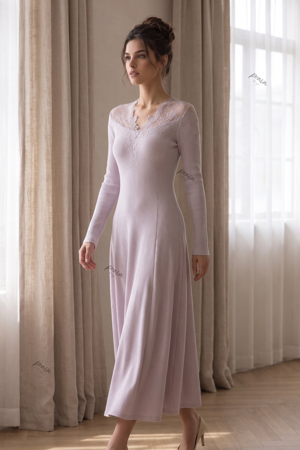 Pale Lavender Fine-Gauge Knit A-Line Dress Flowering Girl