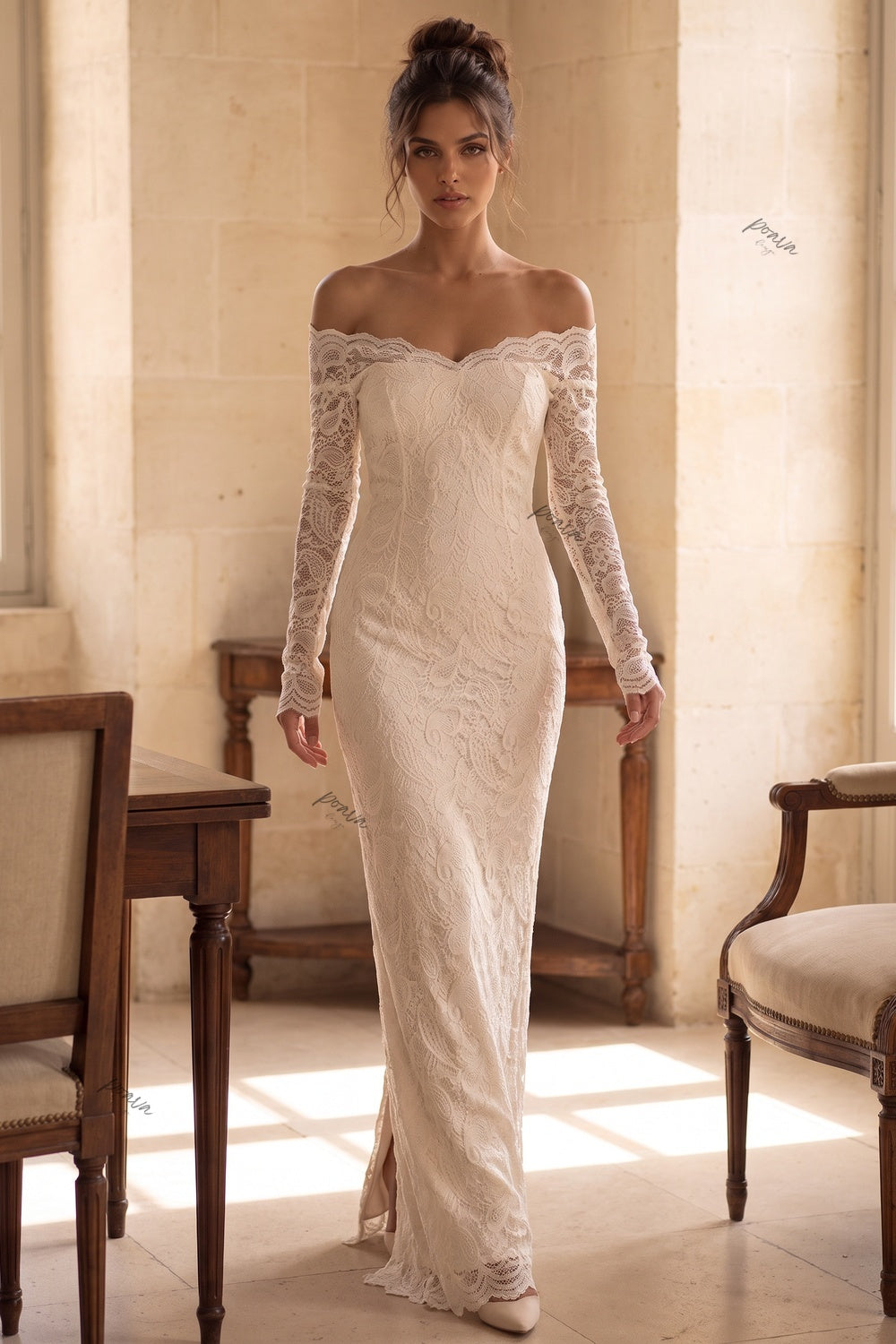 Cream Floral Lace Sheath Dress Flowering Girl