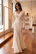 Cream Floral Lace Mermaid Floor-Length Dress Flowering Girl