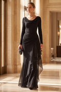 Black Mermaid Evening Gown with Sheer Ruffle Detail Flowering Girl