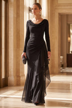Black Mermaid Evening Gown with Sheer Ruffle Detail Flowering Girl