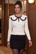Off-White Textured Knit Fitted Peplum Cardigan Flowering Girl