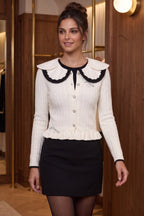Off-White Textured Knit Fitted Peplum Cardigan Flowering Girl