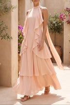 Pale Peach Lightweight Crepe A-Line Tiered Dress Flowering Girl
