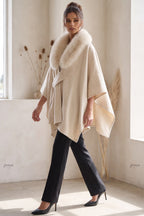 Cream Brushed Wool Blend Draped Wrap Cape Flowering Girl