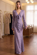 Dusty Purple Floral Lace Mermaid Maxi Dress Flowering Girl