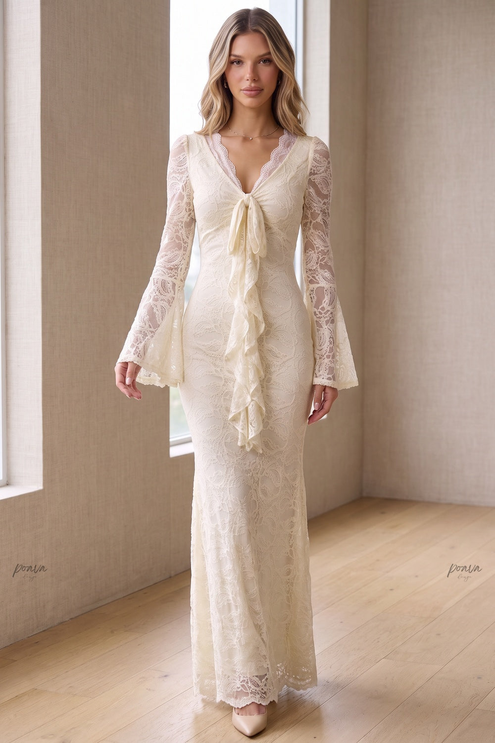 Cream Floral Lace Mermaid Maxi Dress Flowering Girl