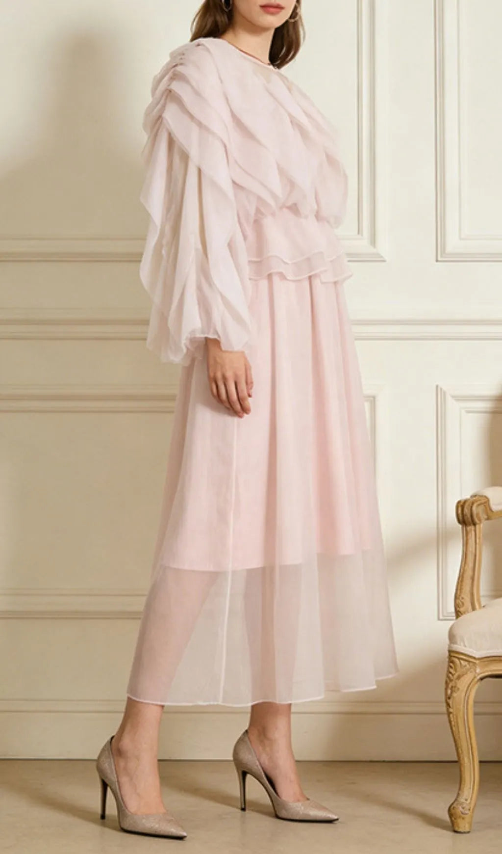 Lesley Pink Ruffle Maxi Dress Flowering Girl