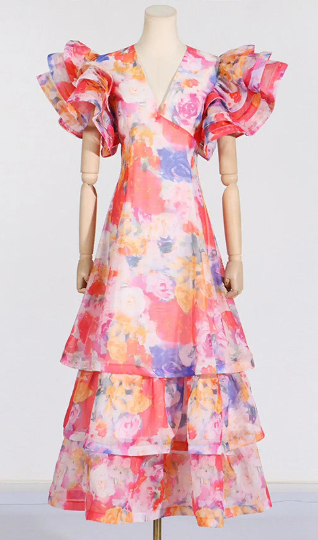Élodie Floral-Print Ruffled Gown Flowering Girl