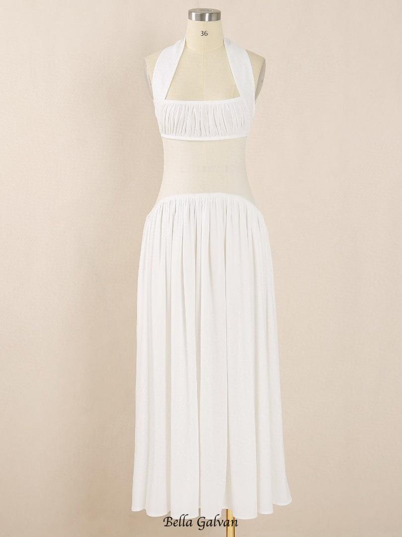 hilary Halter Neck Ruffle Maxi Dress in white Flowering Girl