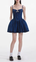 Denim Diamante Bow Sweetheart Mini Dress Flowering Girl