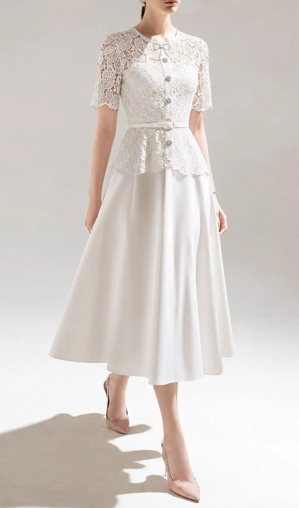 Lashunay Lace Belt Midi Dress Flowering Girl