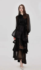 Clémence black polka-dot tiered midi dress Flowering Girl