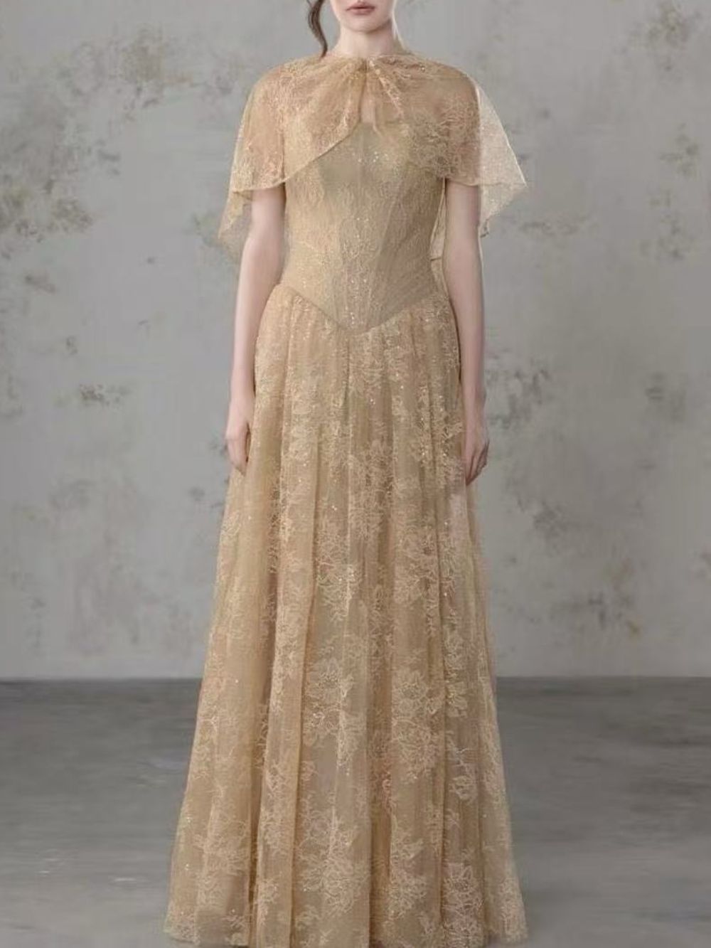Lace Cape Strapless A Line Maxi Dress Flowering Girl