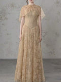 Lace Cape Strapless A Line Maxi Dress Flowering Girl