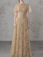 Lace Cape Strapless A Line Maxi Dress Flowering Girl