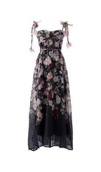 Pastel Floral Print Spaghetti Strap Midi Dress With 3D Flower Appliqués Flowering Girl